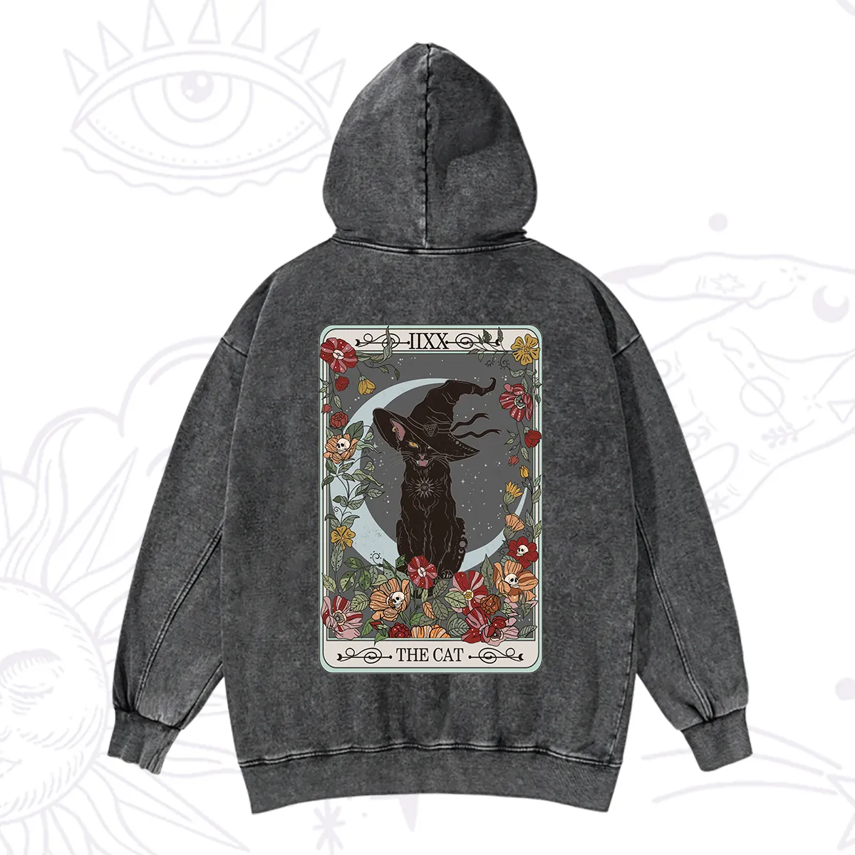 Purplehecate The Cat Tarot Card Washed Hoodie