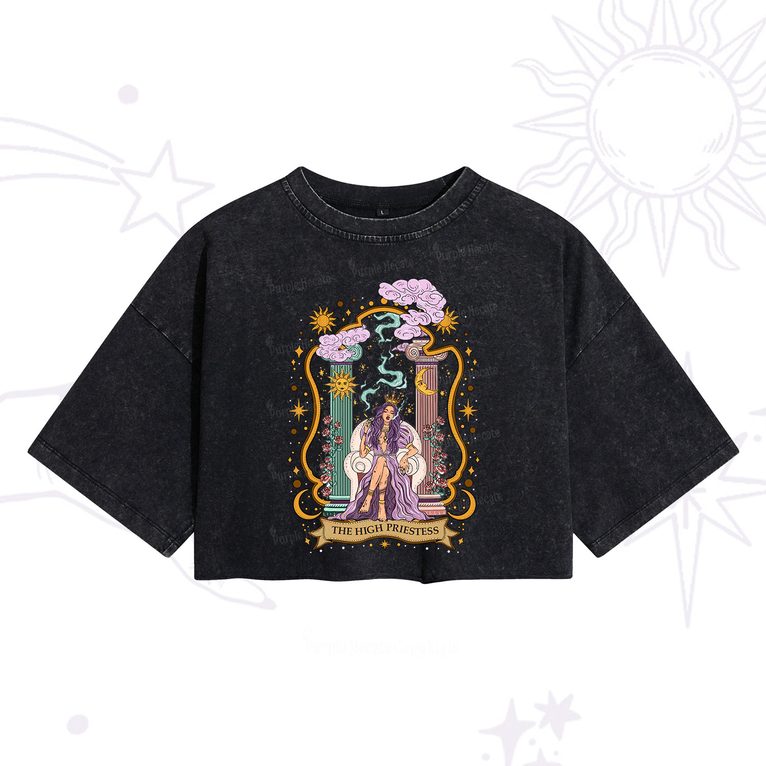Purplehecate The High Priestess Goddess Washed Cropped T-Shirt