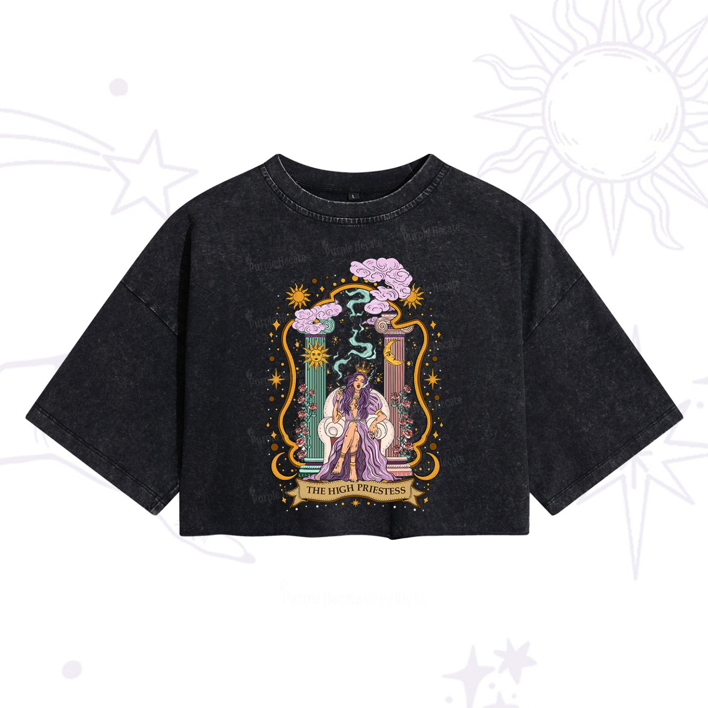 Purplehecate The High Priestess Goddess Washed Cropped T-Shirt