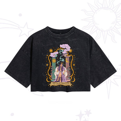 Purplehecate The High Priestess Goddess Washed Cropped T-Shirt