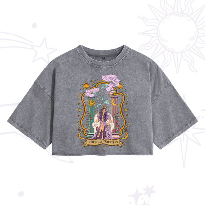 Purplehecate The High Priestess Goddess Washed Cropped T-Shirt
