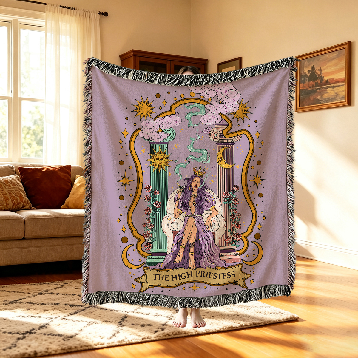Purplehecate The High Priestess Goddess Woven Tapestry Blanket