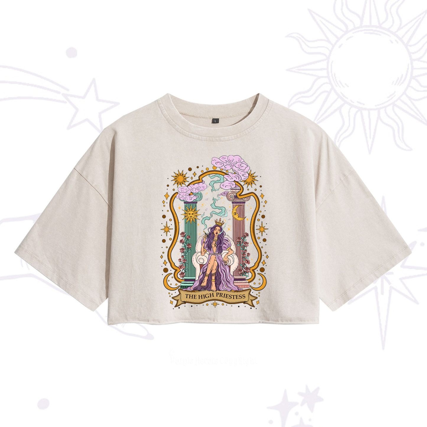 Purplehecate The High Priestess Goddess Washed Cropped T-Shirt