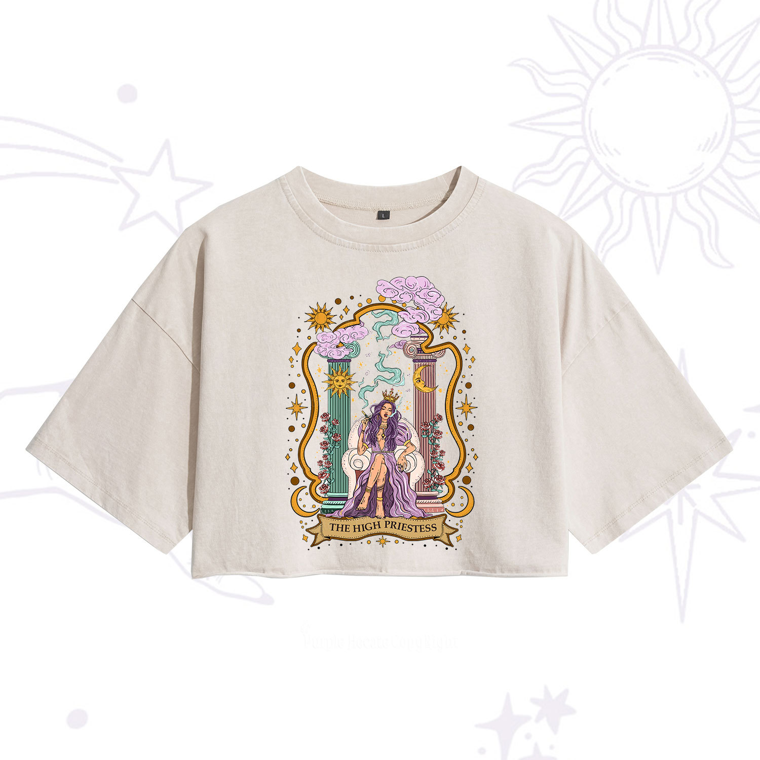 Purplehecate The High Priestess Goddess Washed Cropped T-Shirt