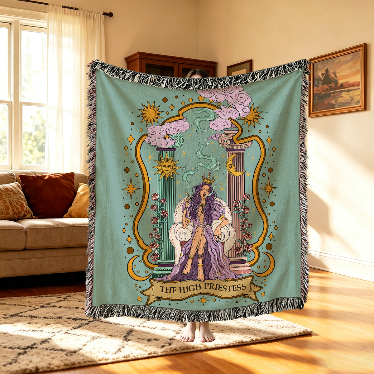Purplehecate The High Priestess Goddess Woven Tapestry Blanket