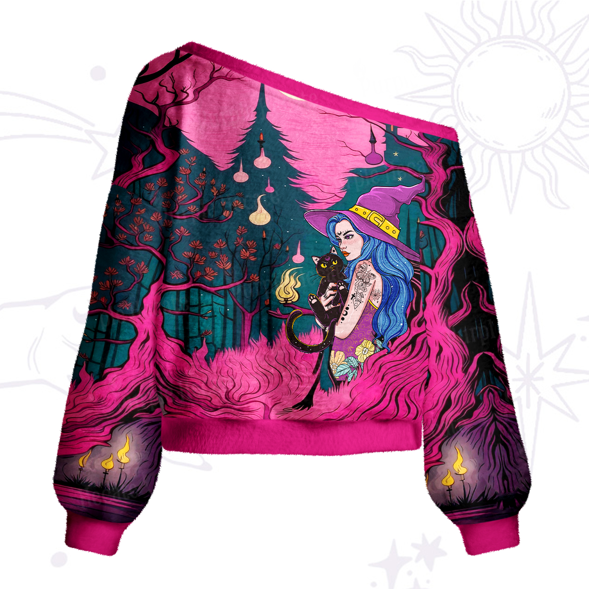 Purplehecate The Witch and Her Familia One Shoulder Sweaters