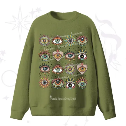Purplehecate Mystical Evil Eye Pattern Fuzzy Ugly Sweater