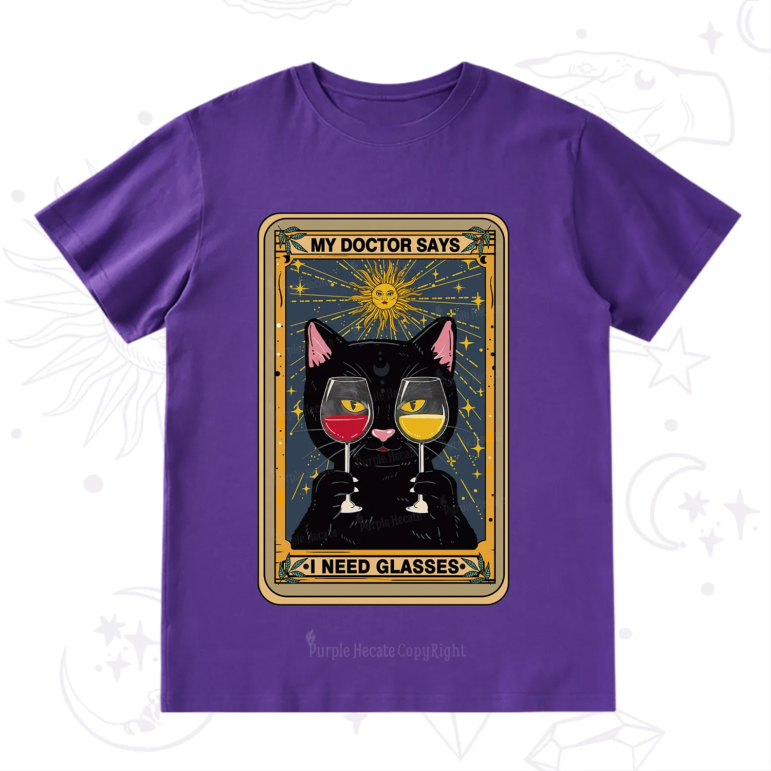 Purplehecate Funny Black Cat My Doctor Says I Need Glasses Tarot T-Shirt