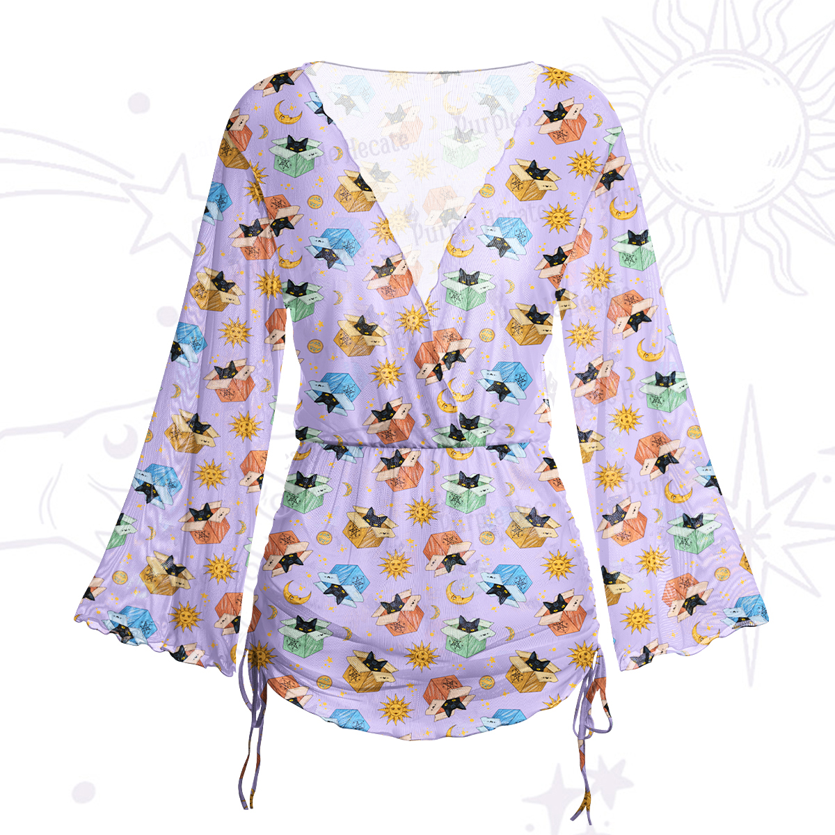 Purplehecate Magical Black Cat Mesh Cover Up Dress