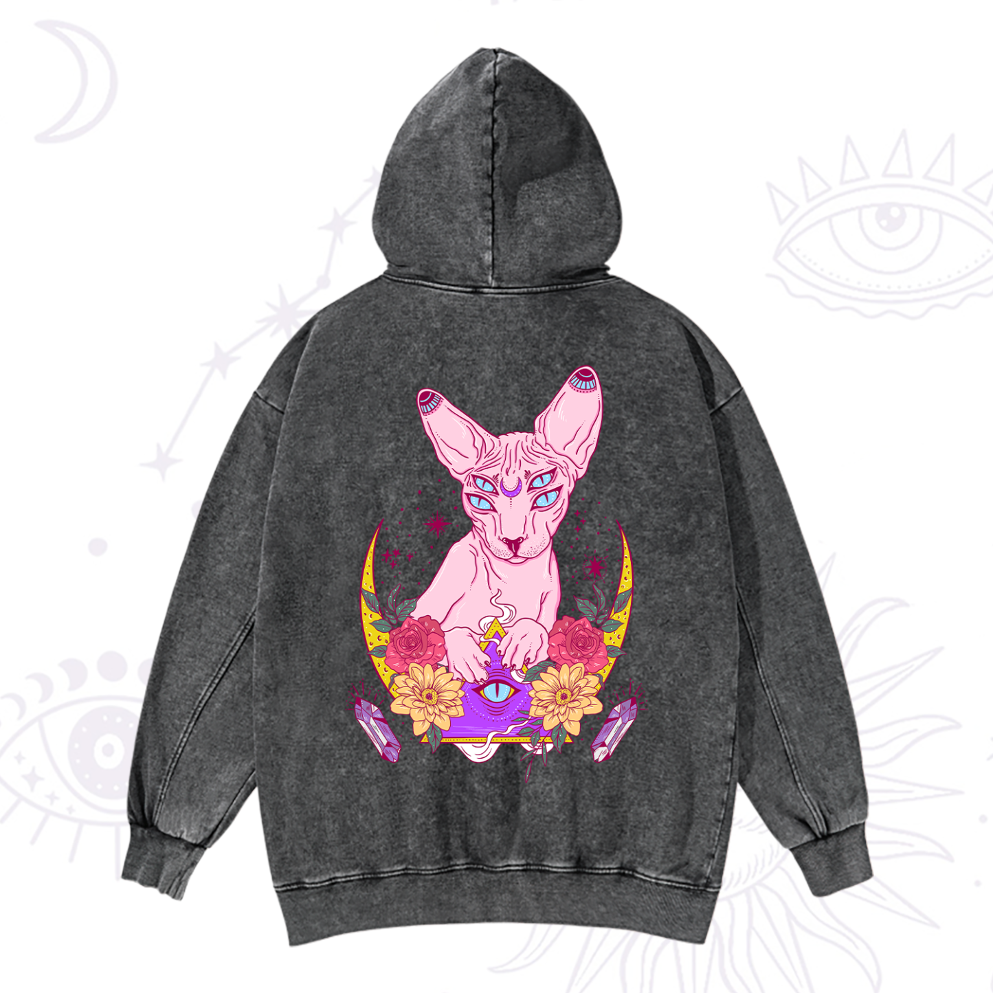 Magic Purplehecate Moon Phase Cat Washed Hoodie