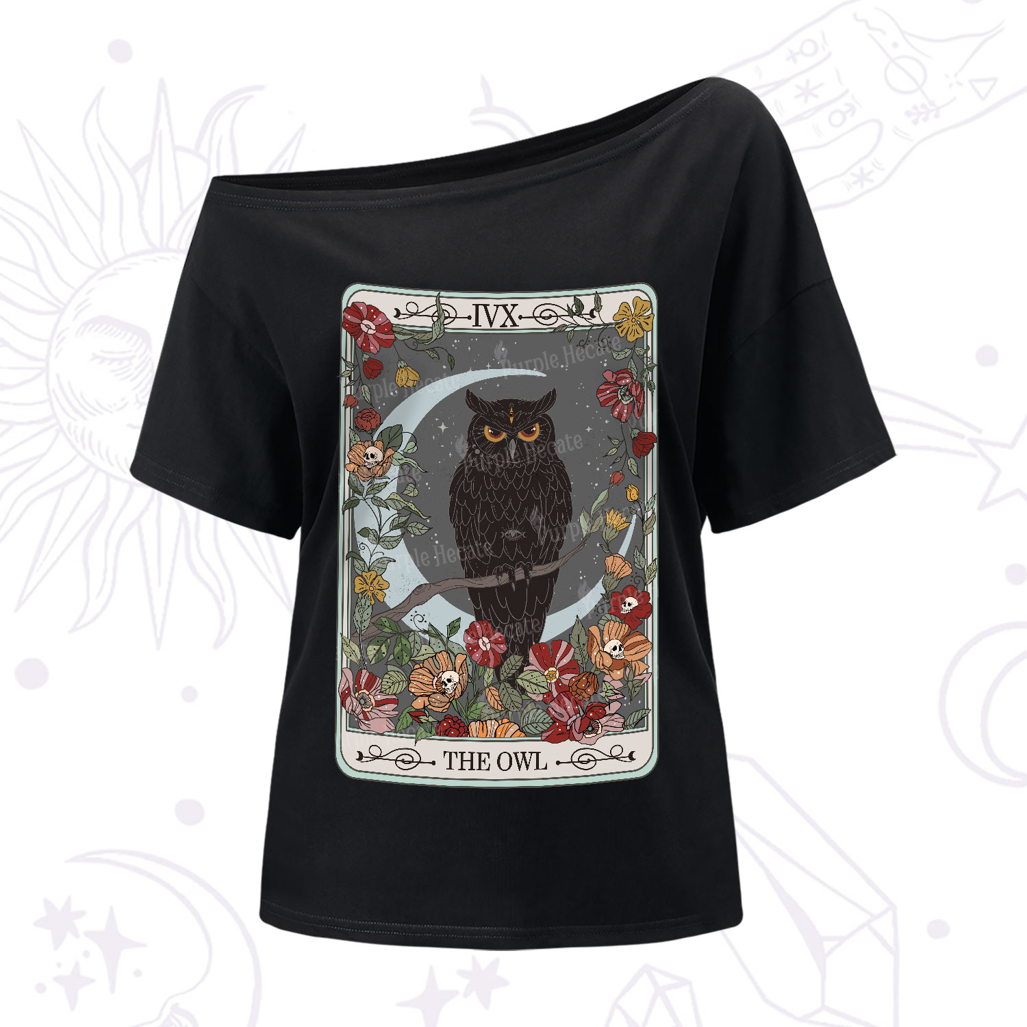 Purplehecate The Owl Tarot One-Shoulder T-Shirt