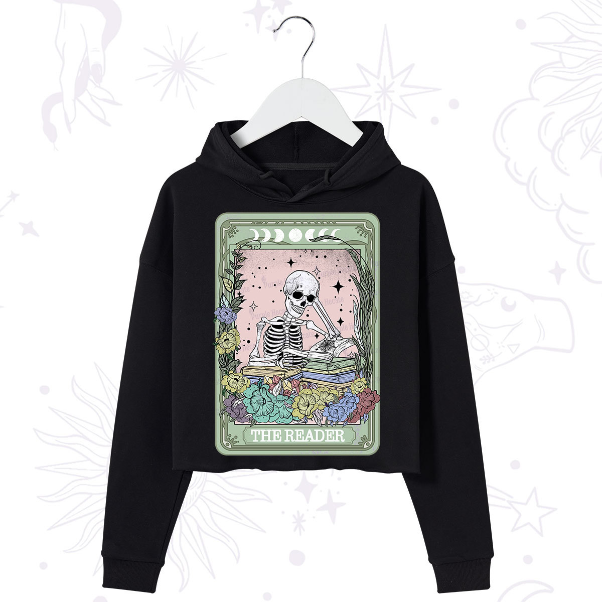 Purplehecate The Reader Bookworm Tarot Skeleton Crop Hoodie