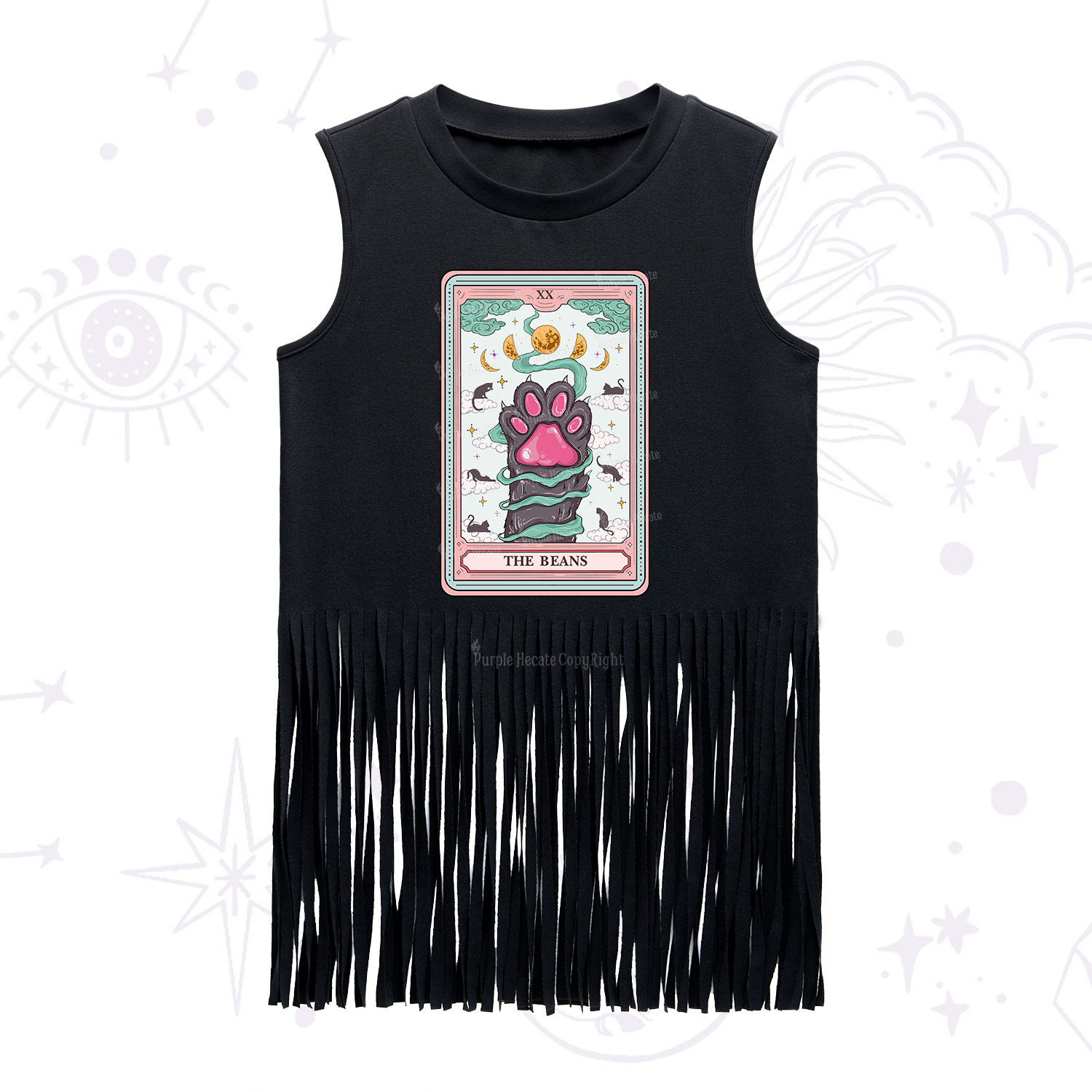 Purplehecate The Beans Cat Tarot Fringe Tank Top