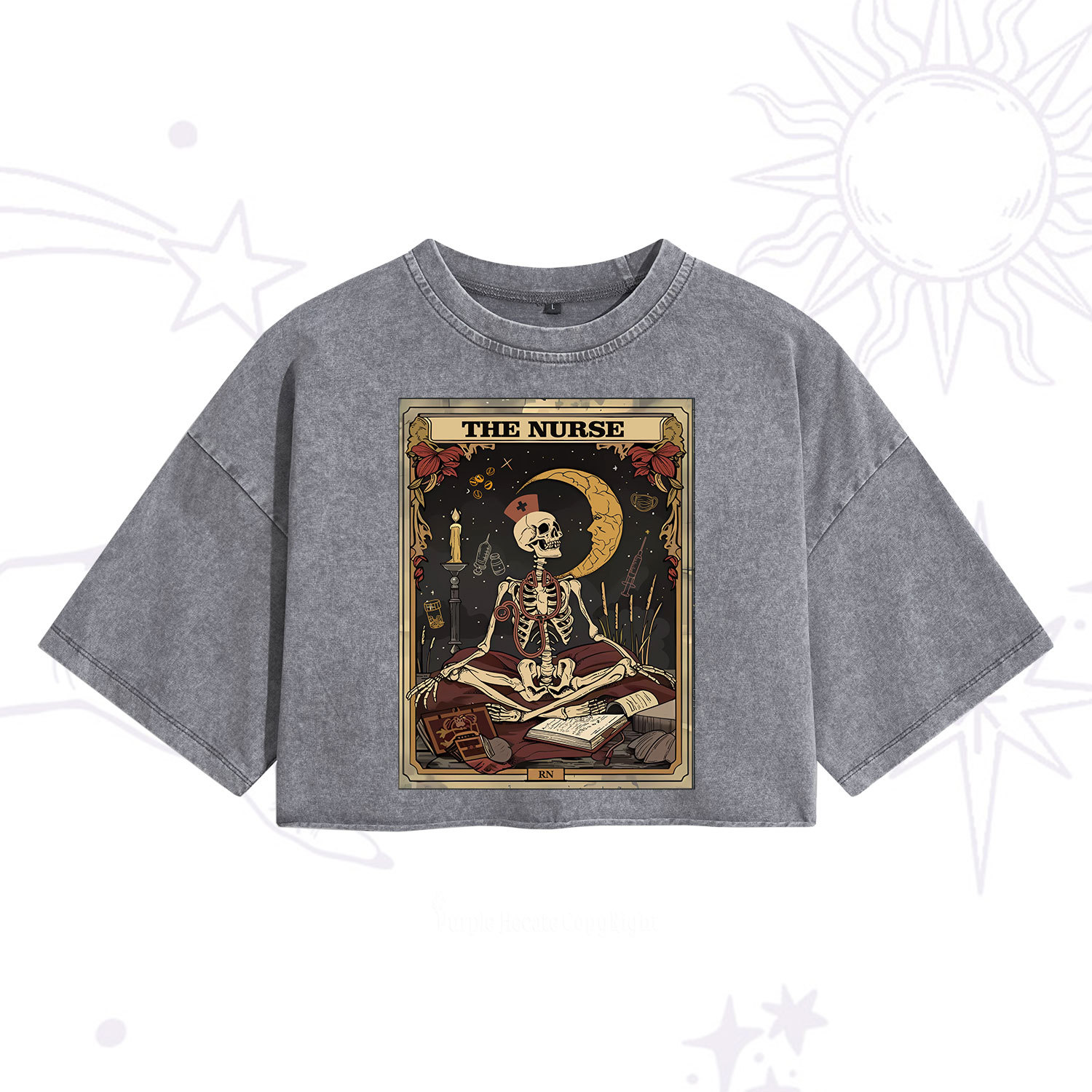 Purplehecate The Nurse Tarot Card Washed Cropped T-Shirt