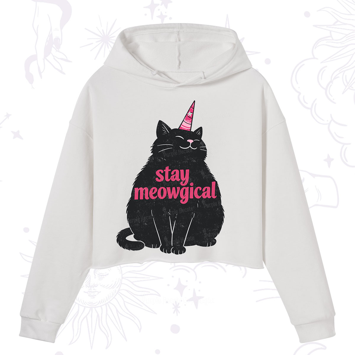 Purplehecate Stay Meowgical Crop Hoodie