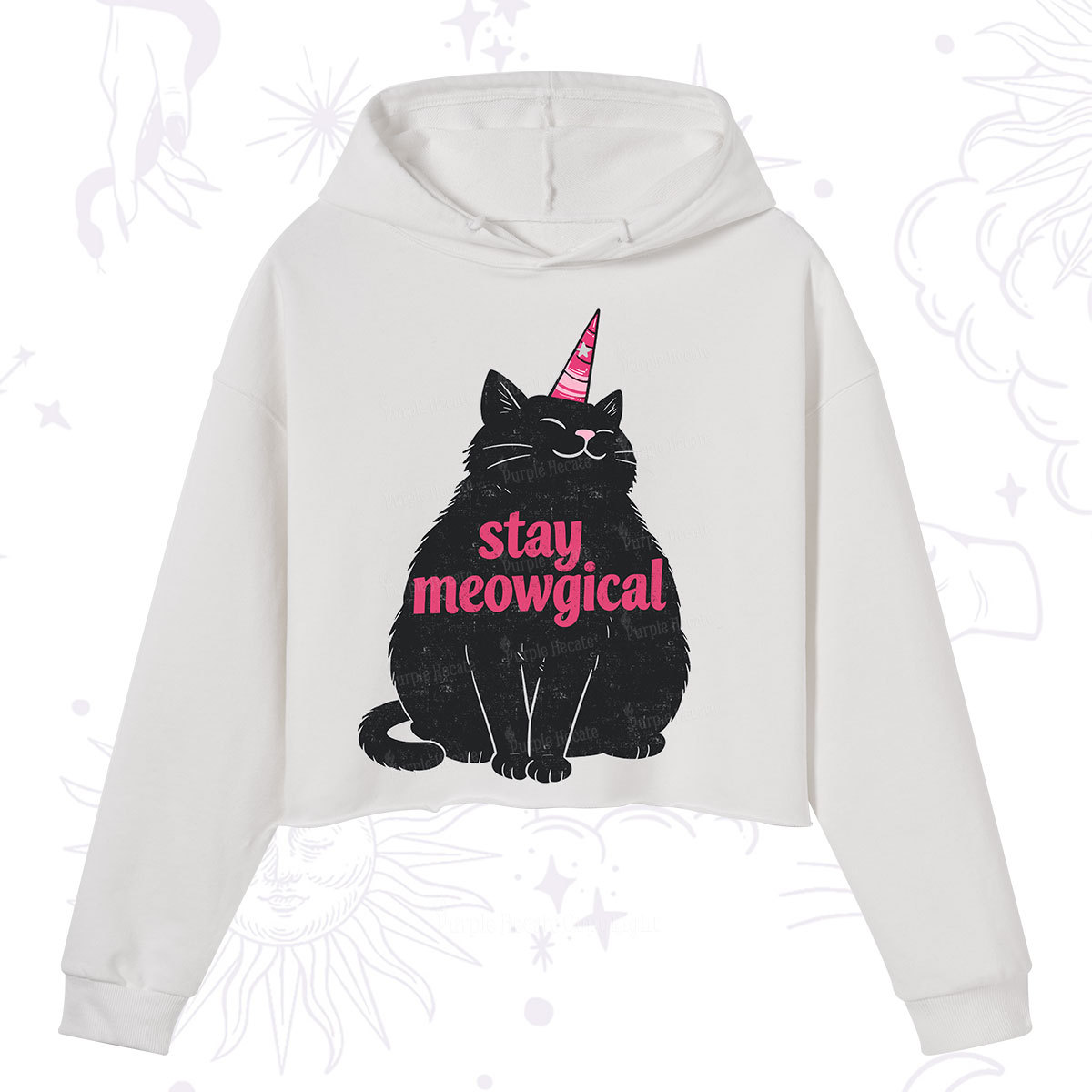 Purplehecate Stay Meowgical Crop Hoodie