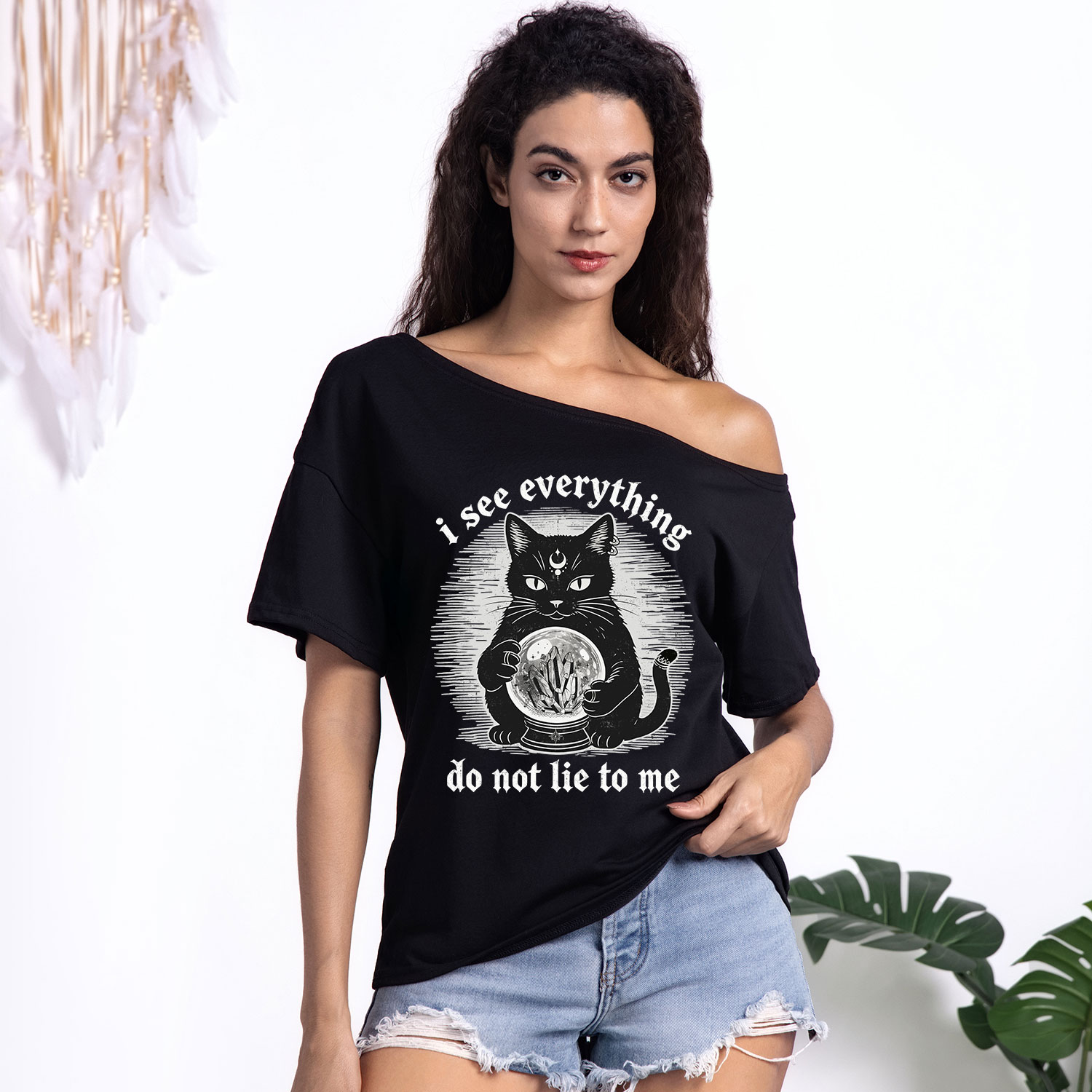 Purplehecate All Seeing Cat One Shoulder T-Shirt