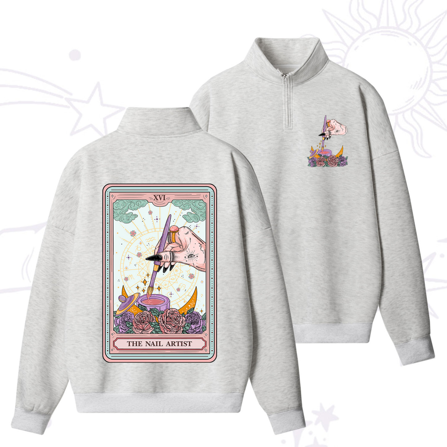 Purplehecate The Nail Artist Tarot Card Zip Fleece Sweatshirt