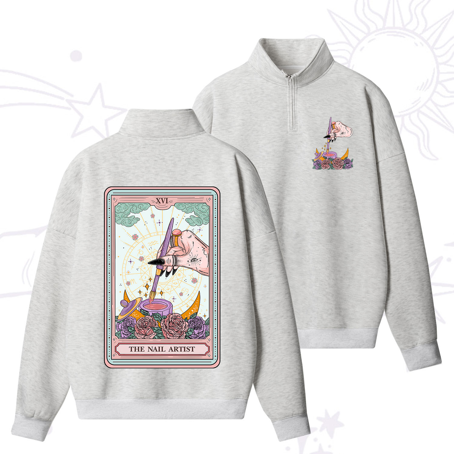 Purplehecate The Nail Artist Tarot Card Zip Fleece Sweatshirt