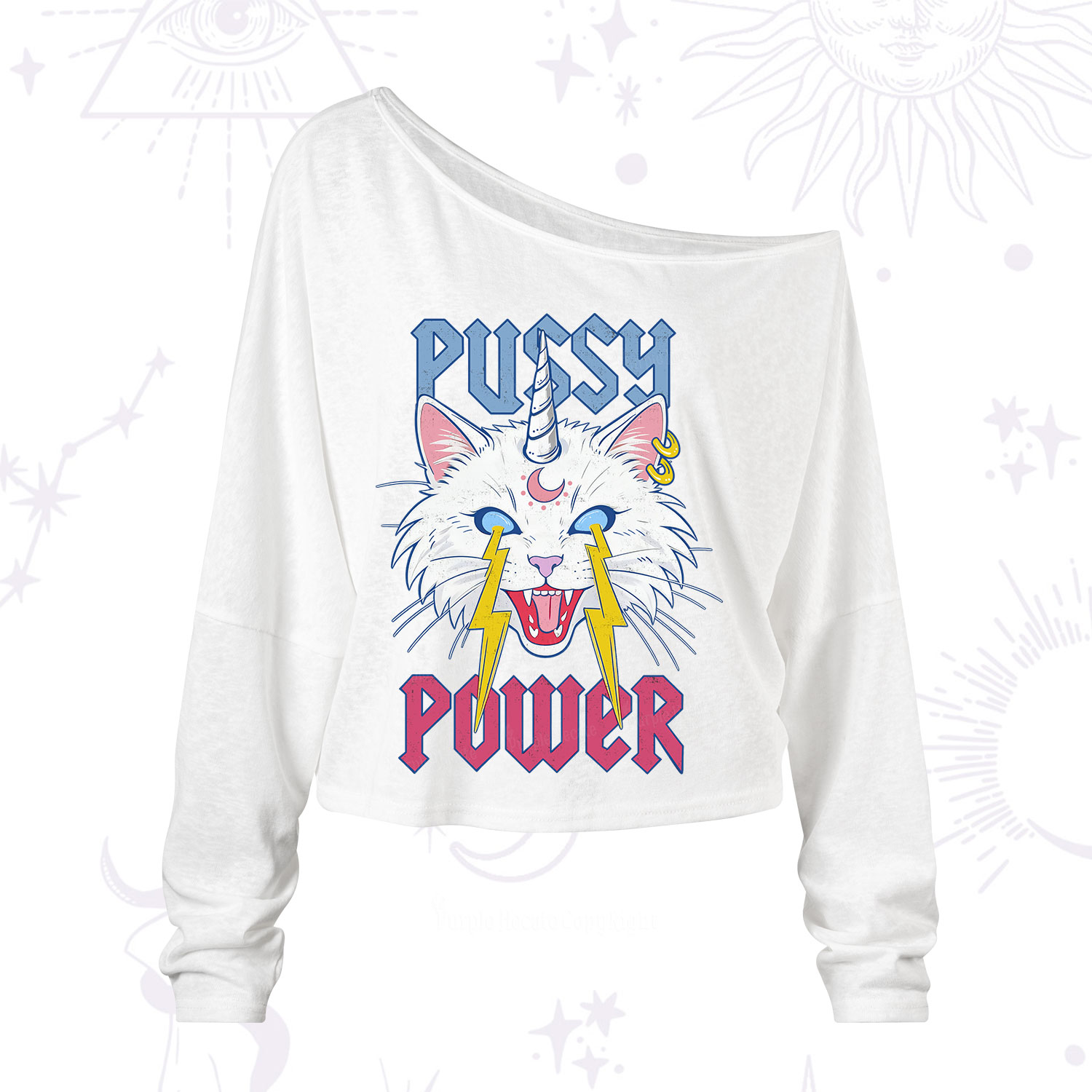 Purplehecate Pussy Power One Shoulder Long Sleeve Shirt