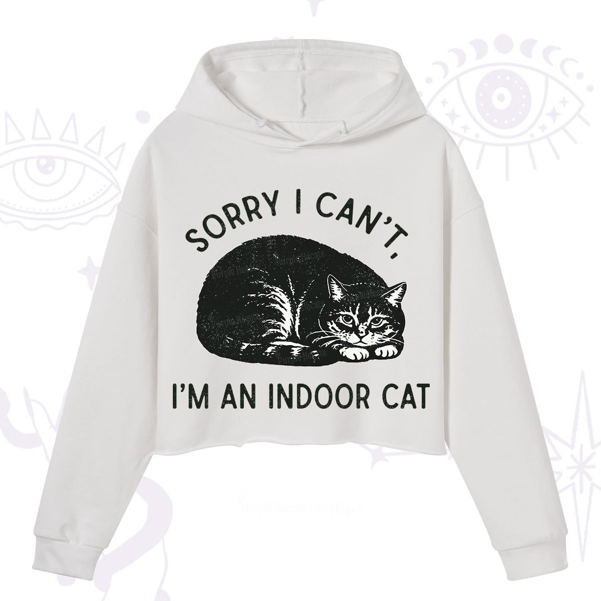 Purplehecate Sorry I Can't I'm an Indoor Cat Crop Hoodie