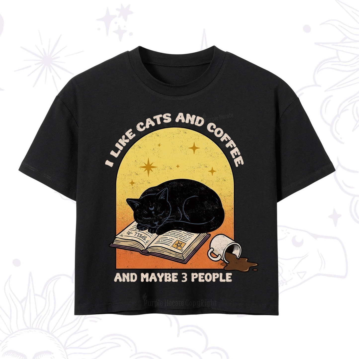 Purplehecate I Like Cats And Coffee Crop T-Shirt