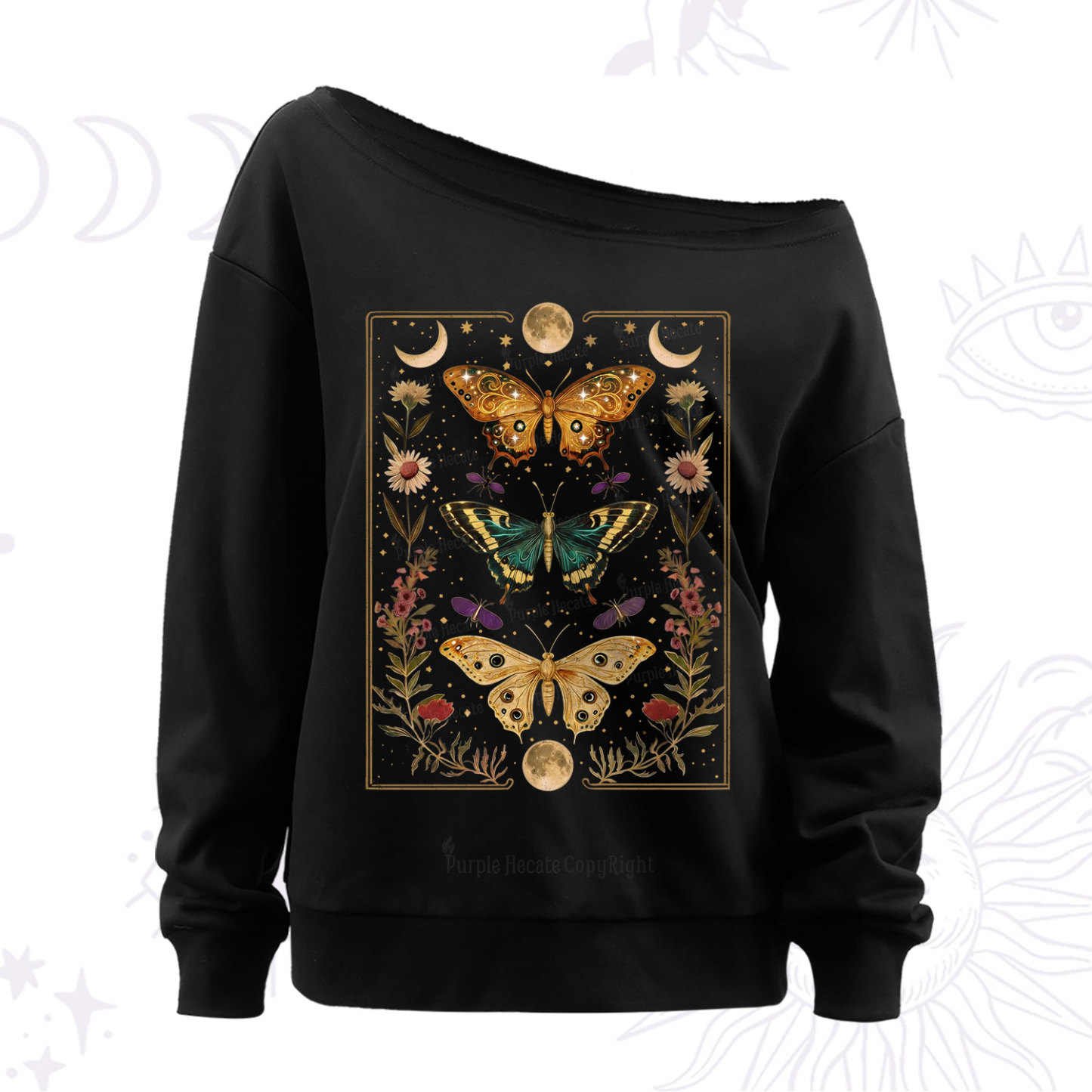 Purplehecate Sun and Moon Butterfly Off The Shoulder Sweat
