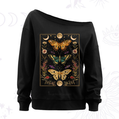 Purplehecate Sun and Moon Butterfly Off The Shoulder Sweatshirt