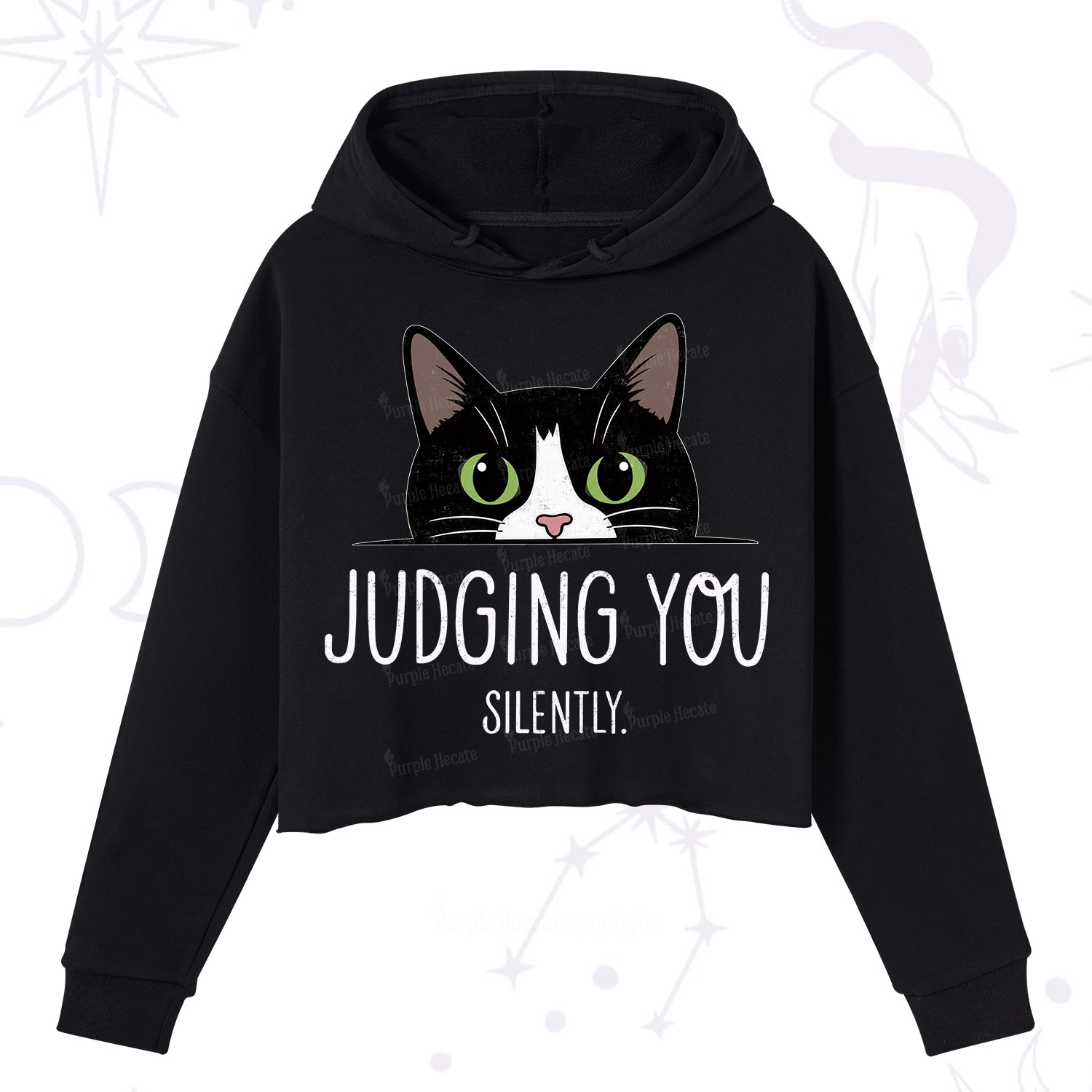 Purplehecate Cute Cat Judging You Silently Crop Hoodie