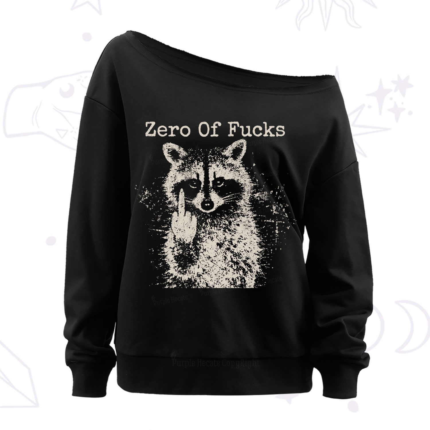 Purplehecate Zero Of Fucks Raccoon Off The Shoulder Sweatshirt