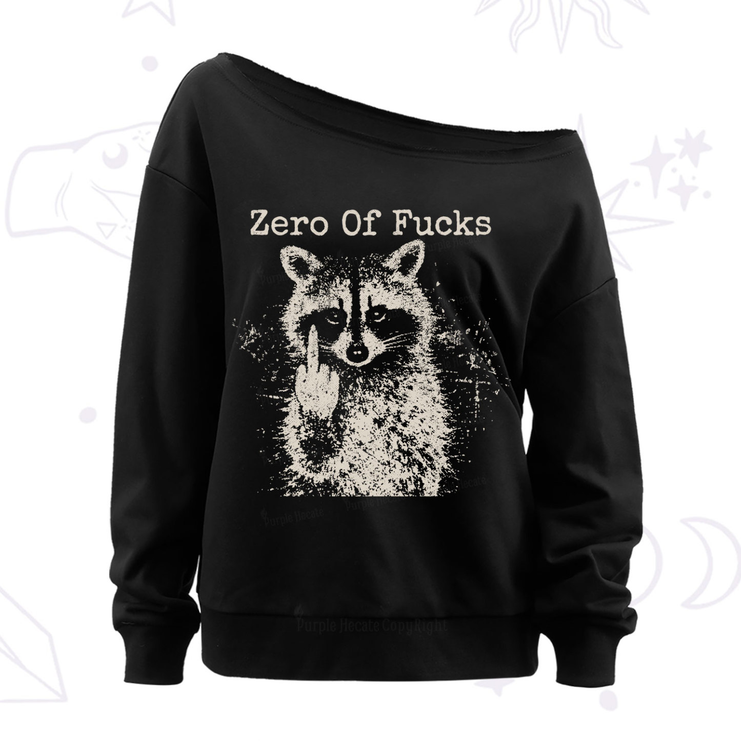 Purplehecate Zero Of Fucks Raccoon Off The Shoulder Sweatshirt