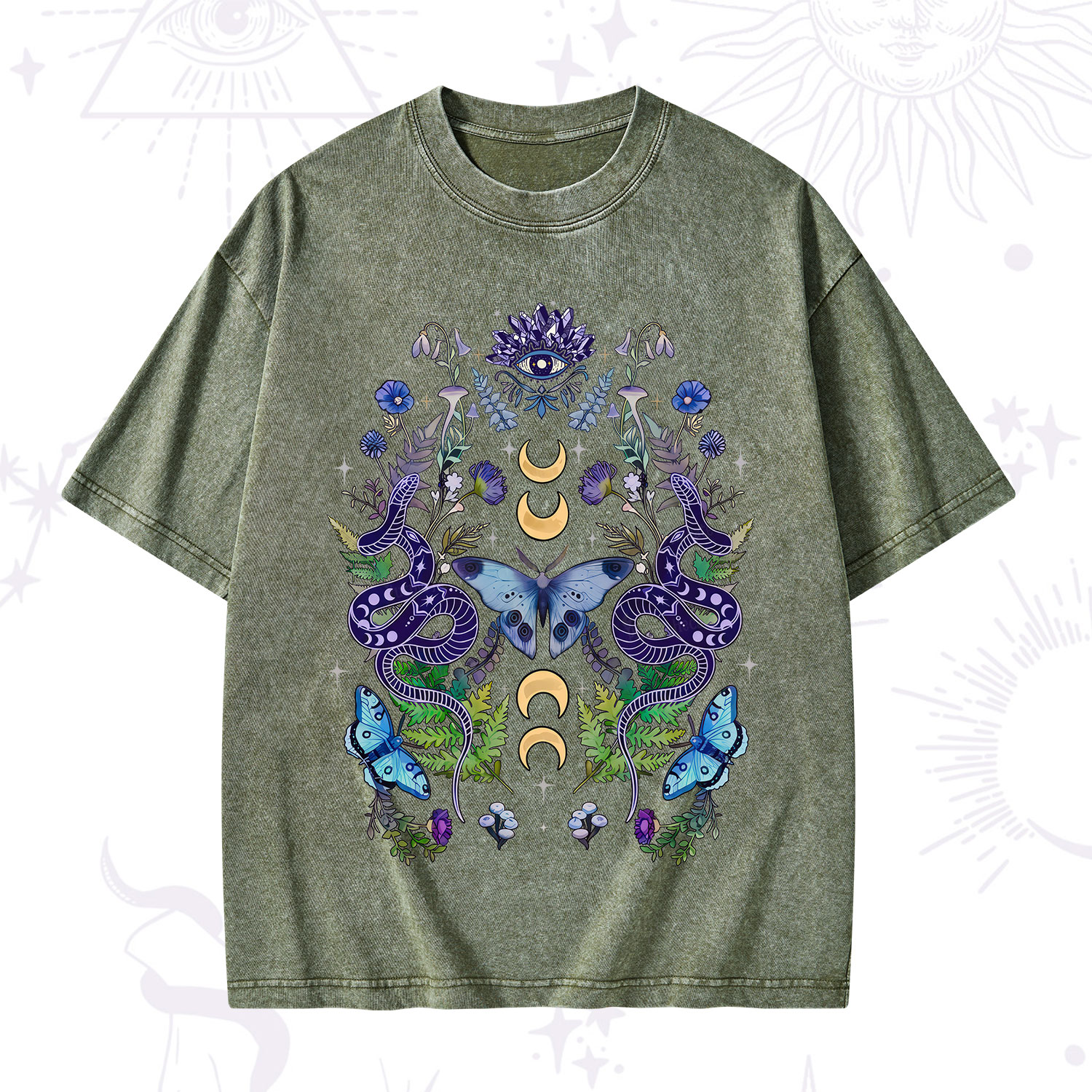Purplehecate Moon Moth Witchery Washed T-Shirt