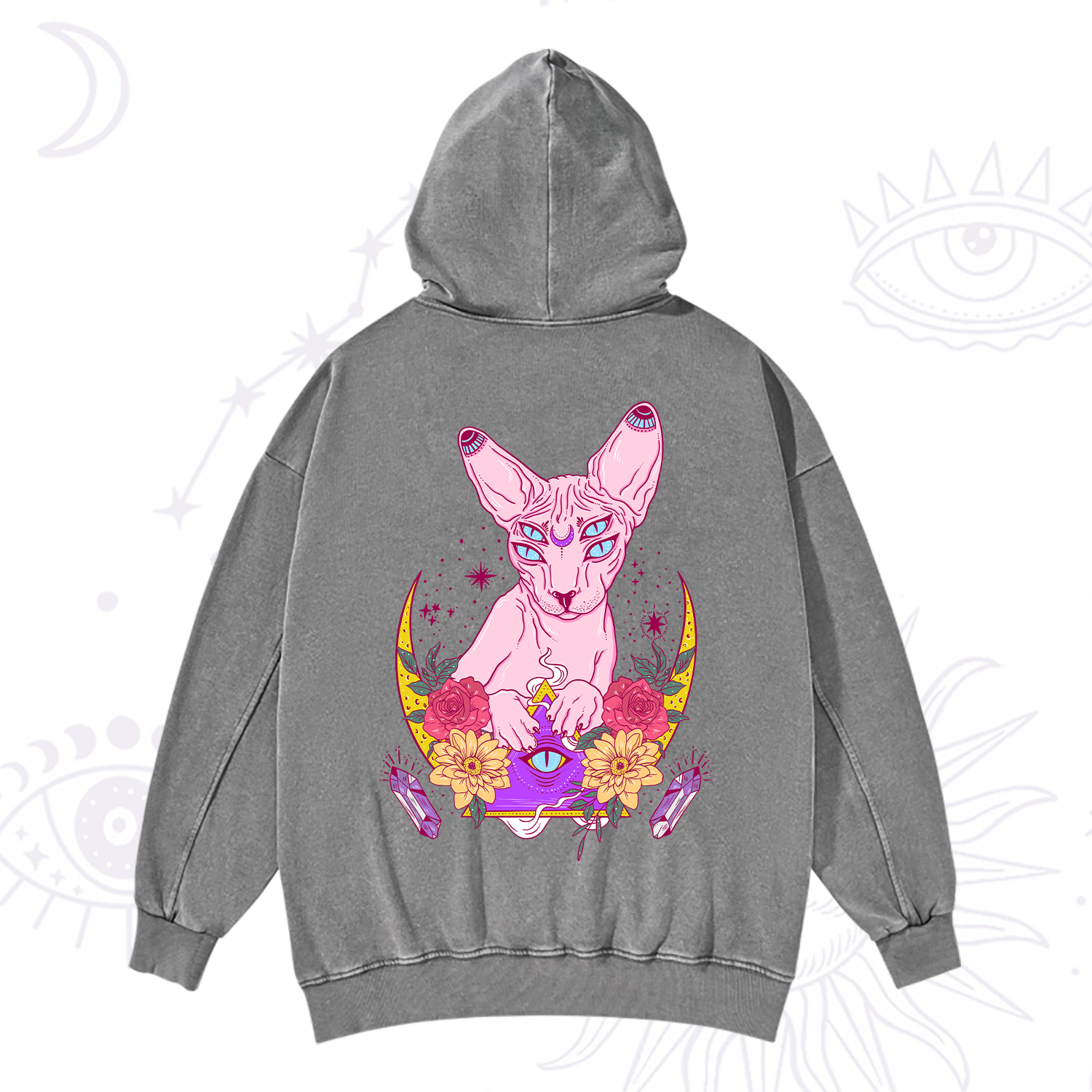 Purplehecate Moon Phase Cat Washed Hoodie