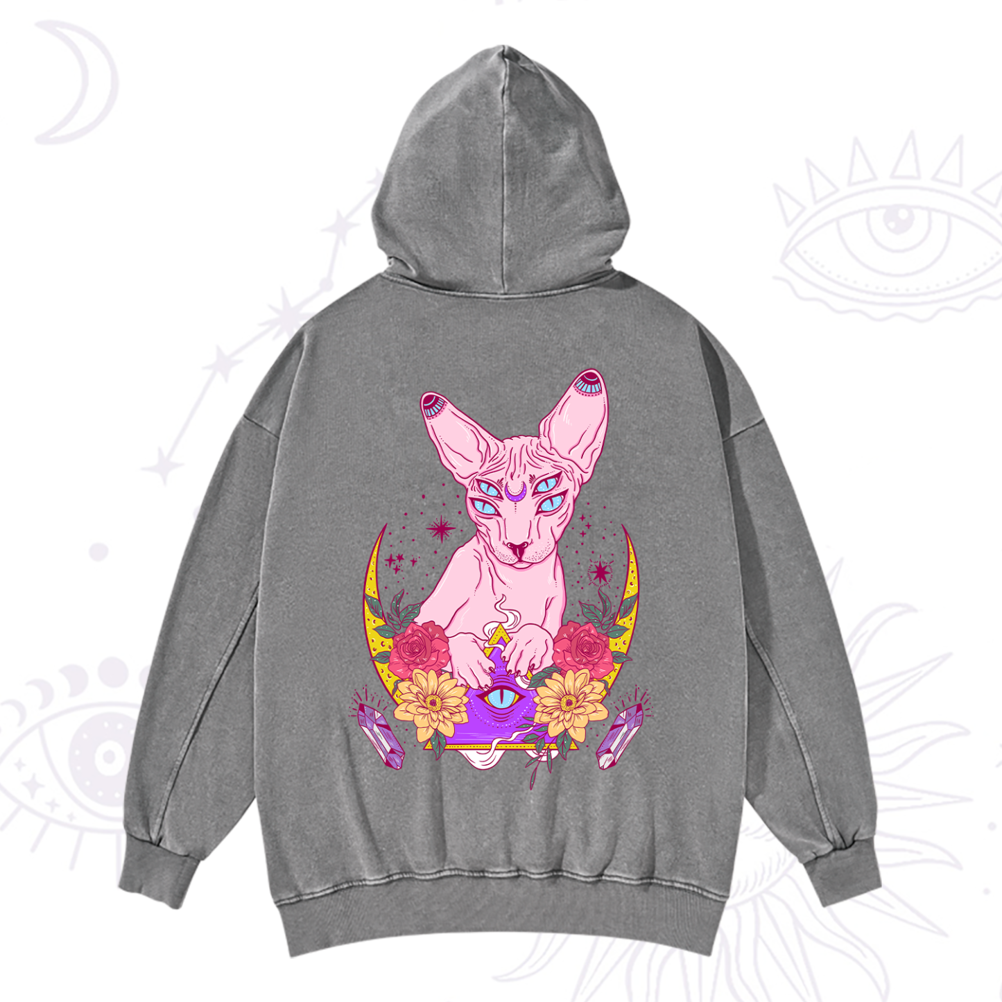 Purplehecate Moon Phase Cat Washed Hoodie