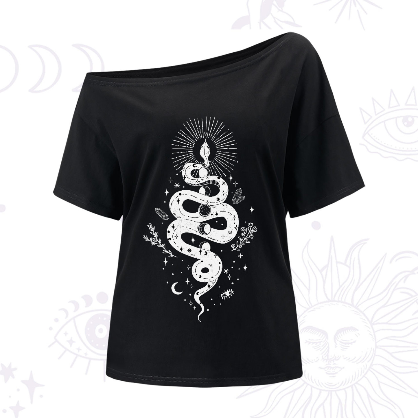 Purplehecate Mystical Moon Phases Snake One-Shoulder T-Shirt