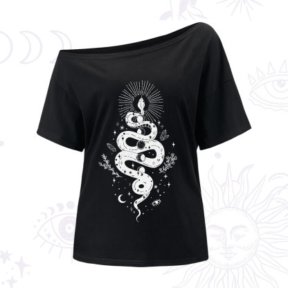 Purplehecate Mystical Moon Phases Snake One-Shoulder T-Shirt
