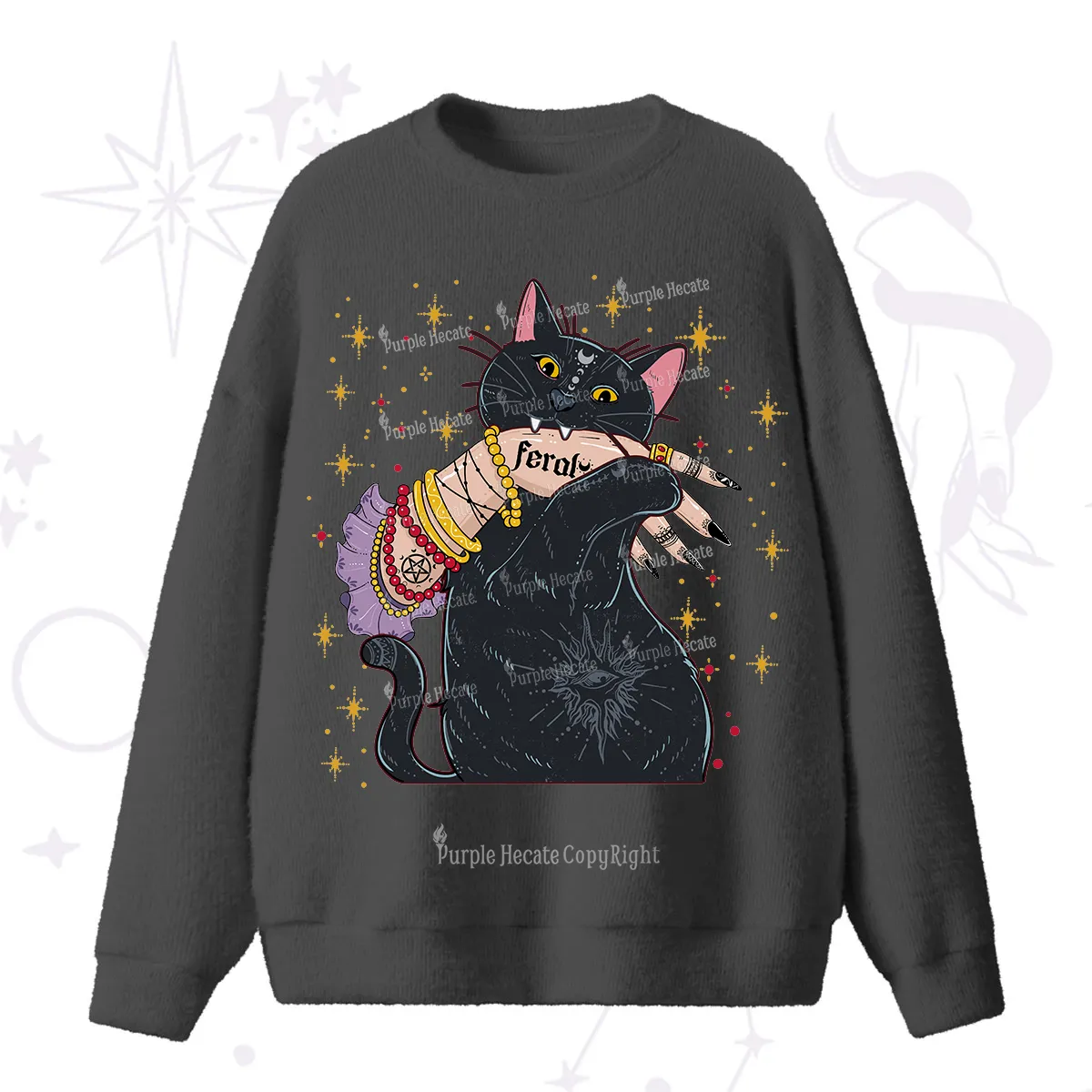 Purplehecate Feral Cat Fuzzy Ugly Sweater
