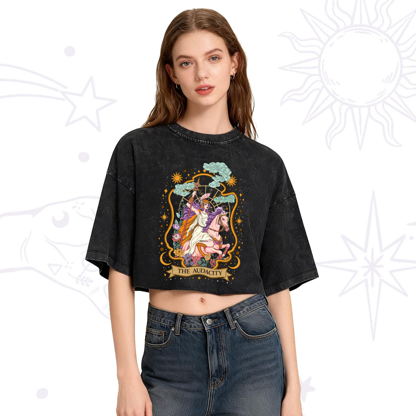 Purplehecate The Audacity Goddess Washed Cropped T-Shirt
