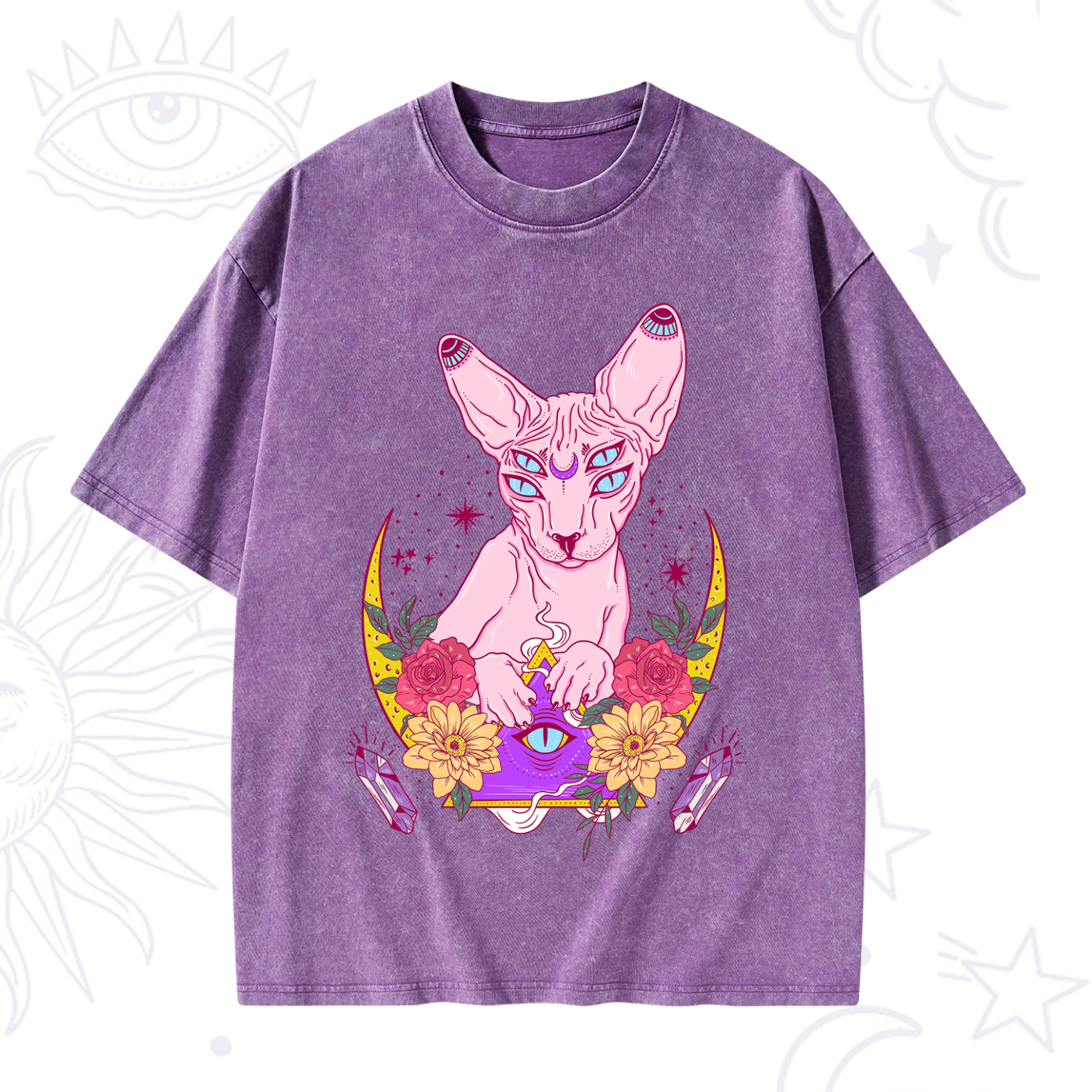 Purplehecate Moon Phase Cat Washed T-Shirt