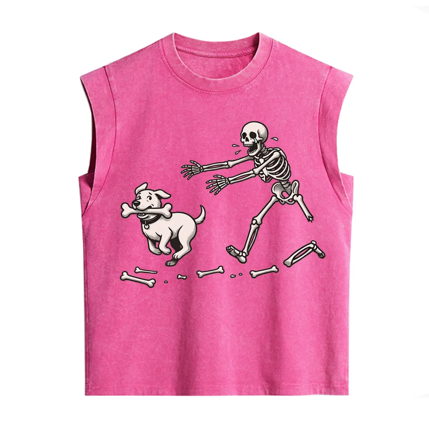 Purplehecate Halloween Skeleton Chasing Dog Vintage Washed Tank