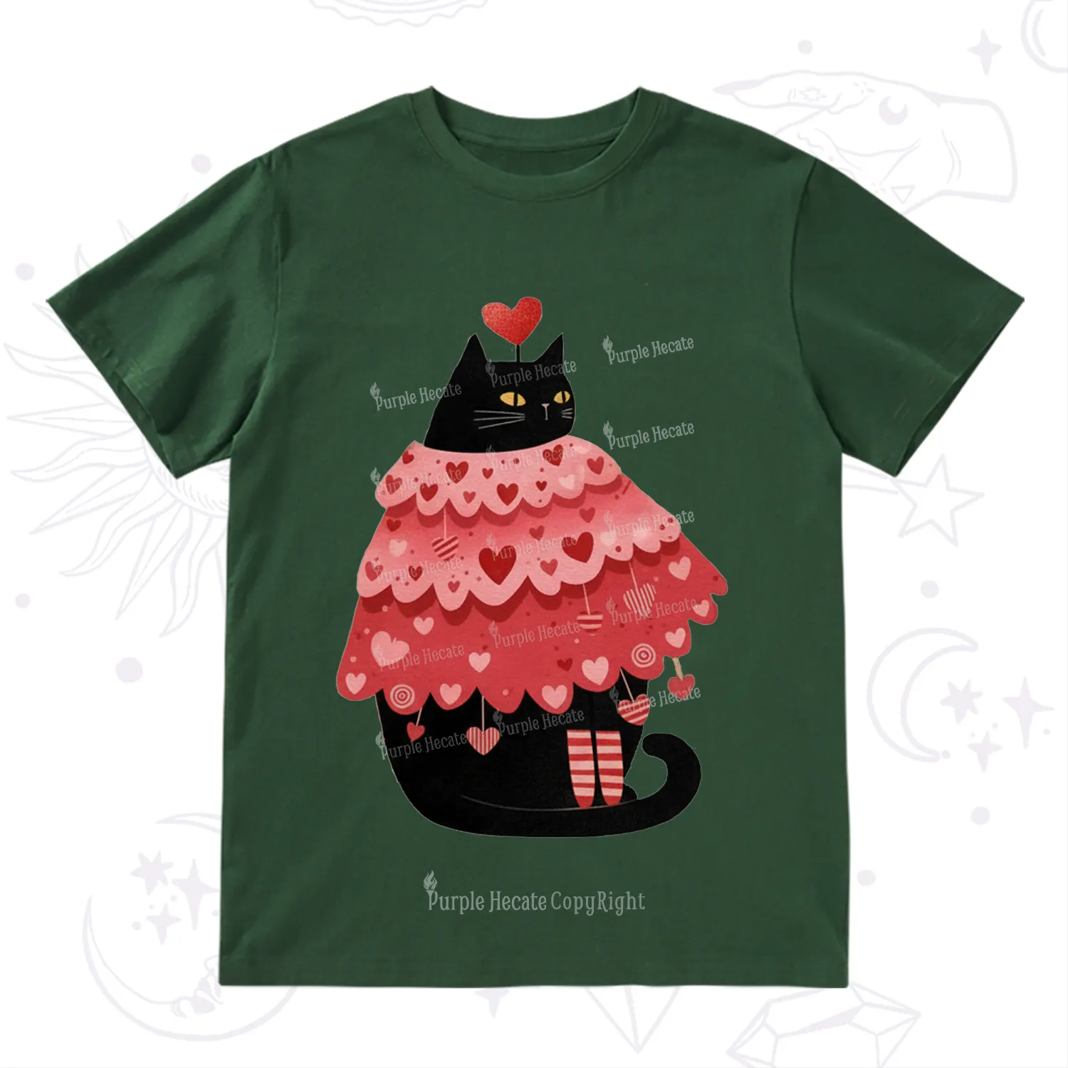 Purplehecate Funny Black Cat in Heart Dress Valentine T-Shirt