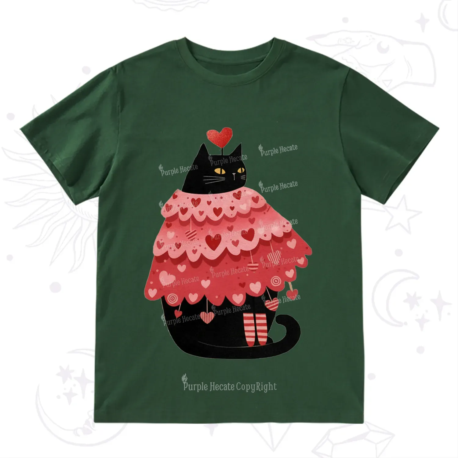 Purplehecate Funny Black Cat in Heart Dress Valentine T-Shirt