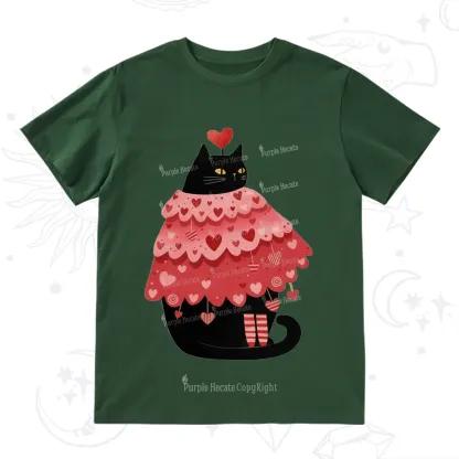 Purplehecate Funny Black Cat in Heart Dress Valentine T-Shirt
