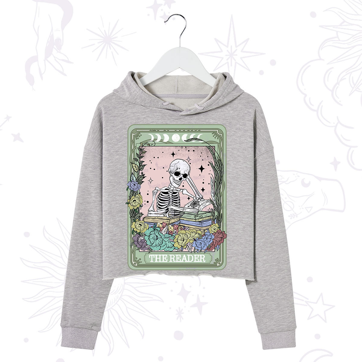 Purplehecate The Reader Bookworm Tarot Skeleton Crop Hoodie
