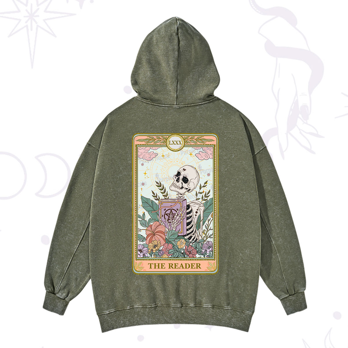 Purplehecate The Reader Occult Tarot Skeleton Washed Hoodie