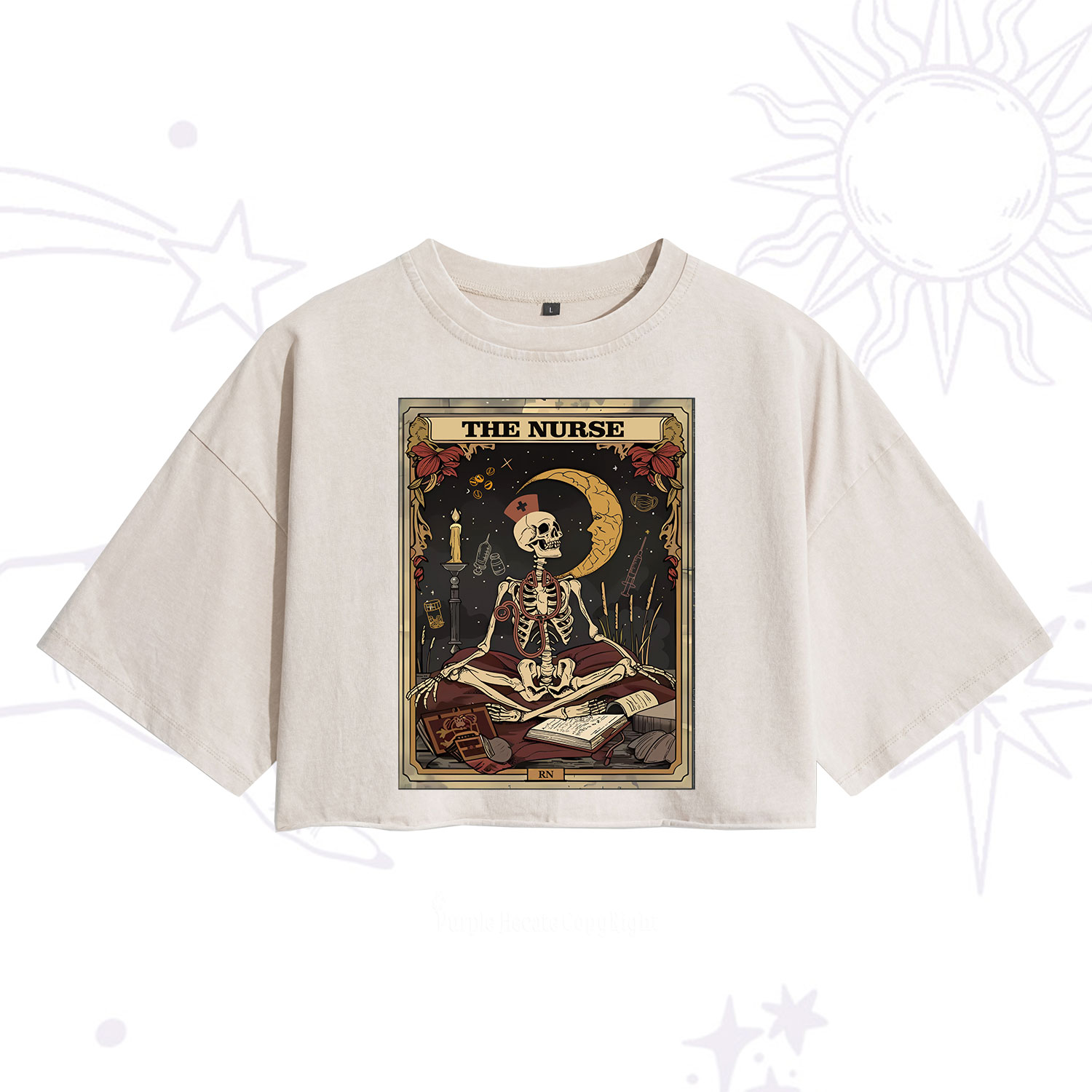 Purplehecate The Nurse Tarot Card Washed Cropped T-Shirt