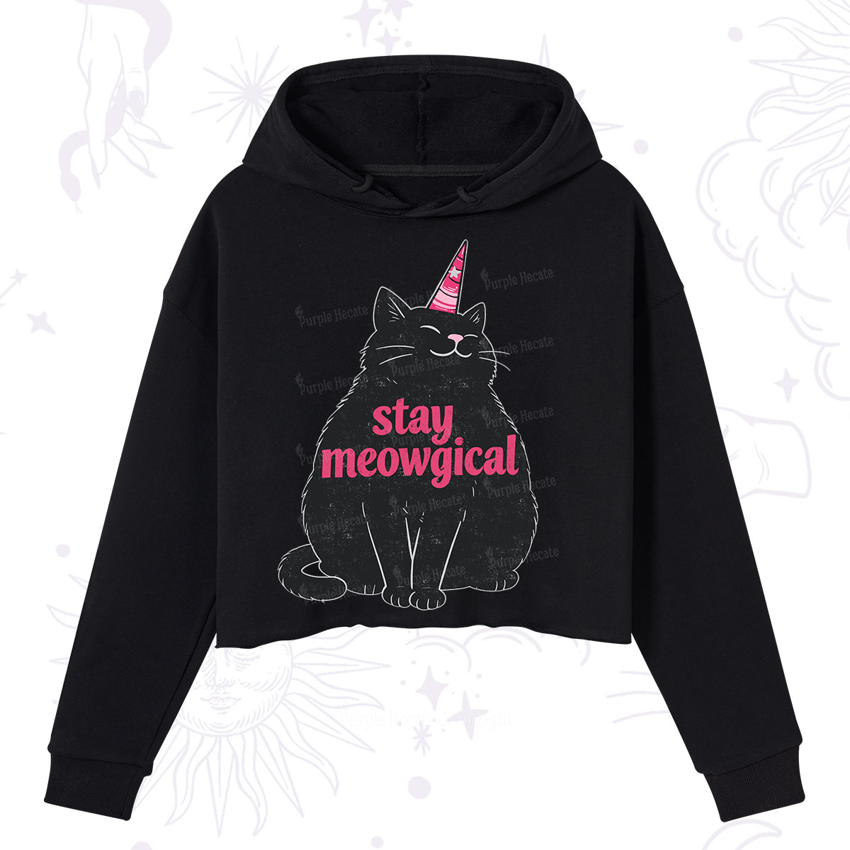 Purplehecate Stay Meowgical Crop Hoodie