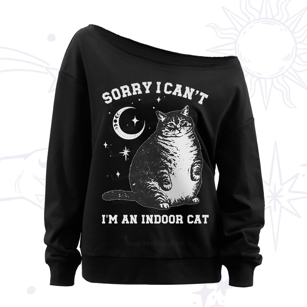 Purplehecate Sorry I Can't Go I'm an Indoor Cat Off The Shoulder Sweatshirt