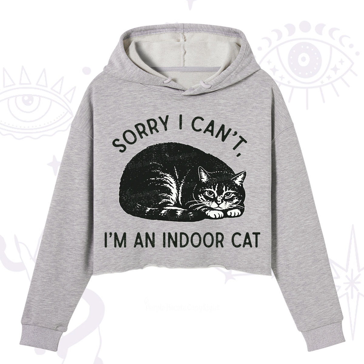 Purplehecate Sorry I Can't I'm an Indoor Cat Crop Hoodie