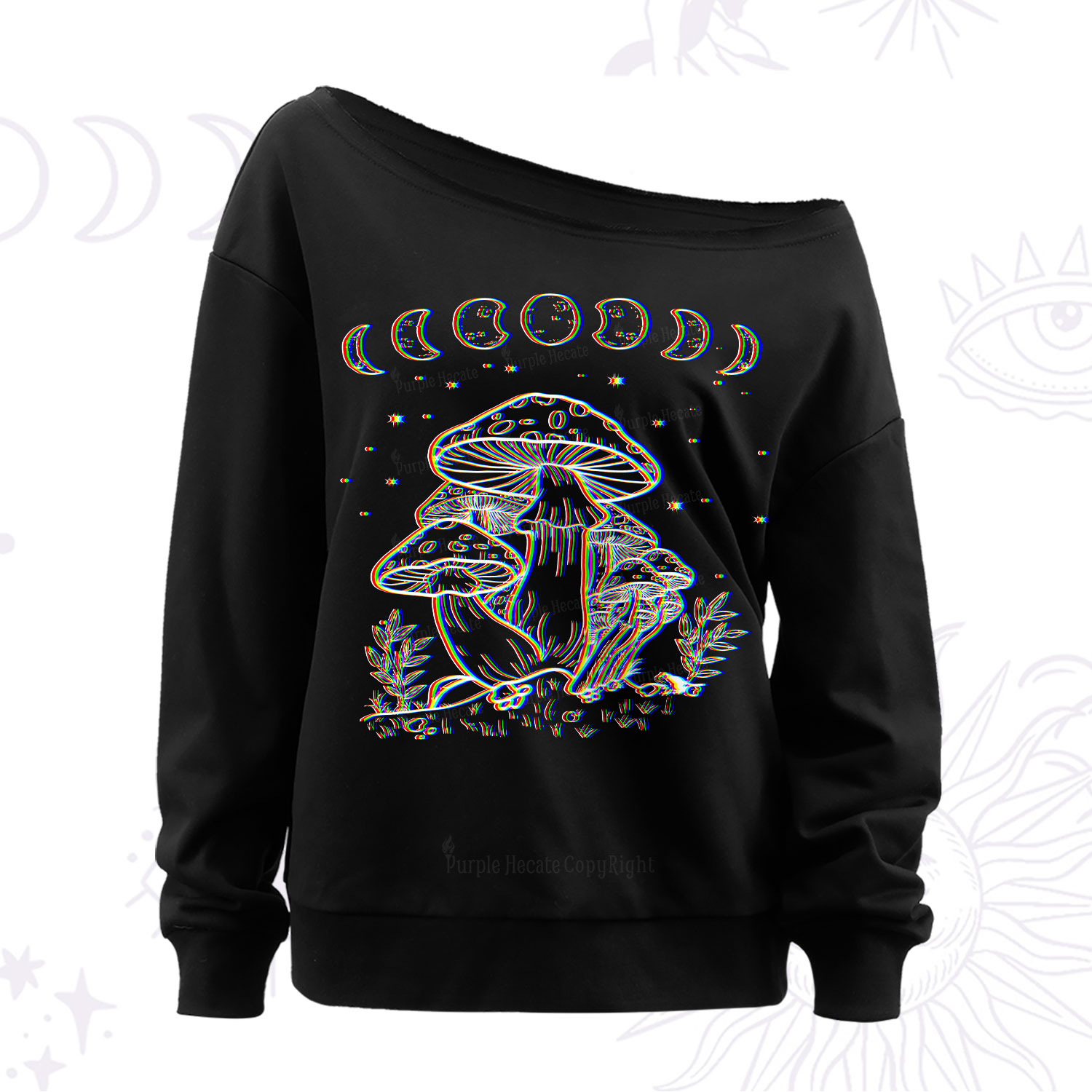 Purplehecate Mushroom and Moon Off The Shoulder Sweatshirt